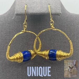 Double Happiness Gold Filled Wire Wrapped Lapis Lazuli Pierced Earrings